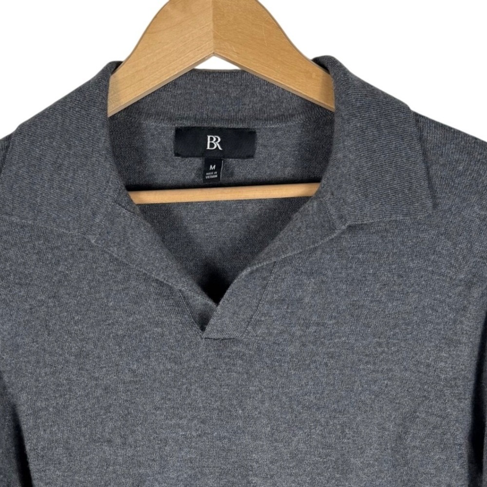 Banana Republic Extra Fine Merino Wool V-Neck Polo Sweater Mens M Heather Grey